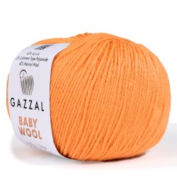 Пряжа Gazzal Baby Wool цвет 837 оранжевый Gazzal 40% меринос, 20% кашемир, 40% акрил. Моток 50 гр. 175 м.