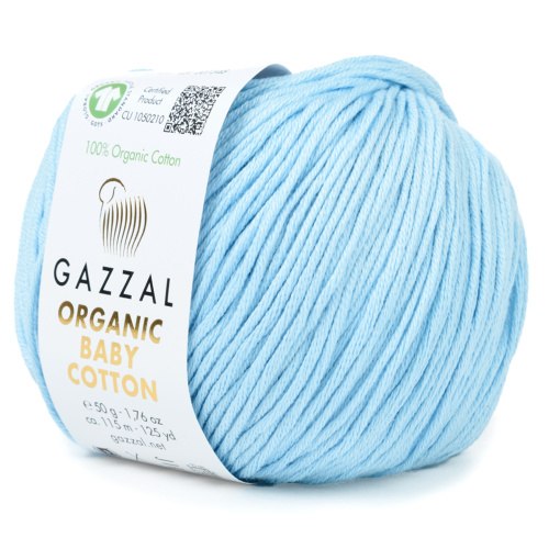 Gazzal Organic Baby Cotton цвет 423 голубой. ОСТАТОК 10 мотков!!! Gazzal 100% органический хлопок, длина 115 м в мотке