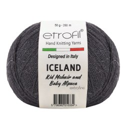 Etrofil Iceland, цвет 5040 темно серый Etrofil 10% Мохер, 5% Альпака, 55% Полиамид, 30% Вискоза , моток 50гр., длина в мотке 250 м.