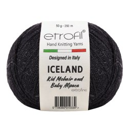 Etrofil Iceland, цвет 91191 черный Etrofil 10% Мохер, 5% Альпака, 55% Полиамид, 30% Вискоза , моток 50гр., длина в мотке 250 м.