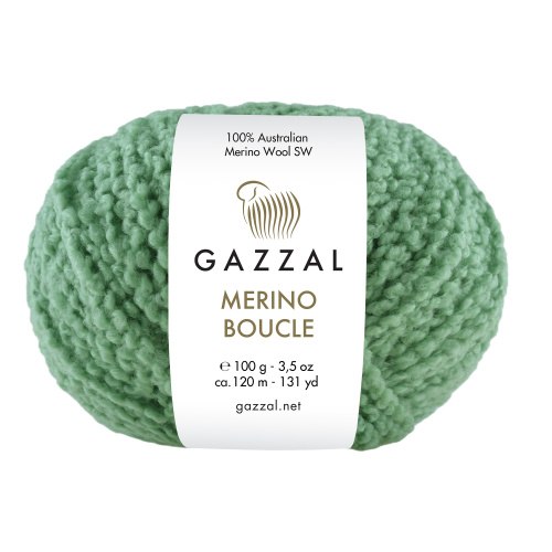 Пряжа Gazzal Merino Boucle цвет 3769 спаржа Gazzal 100% суперваш шерсть мериноса, Моток 100 гр. 120 м.