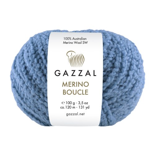 Пряжа Gazzal Merino Boucle цвет 3771 голубой джинс Gazzal 100% суперваш шерсть мериноса, Моток 100 гр. 120 м.