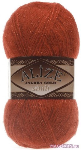 Alize Angora Gold Simli цвет 36 терракот. ОСТАТОК 2 мотка!!! Alize 75% акрил, 10% шерсть, 10% мохер, 5% металлик, длина 500м в мотке