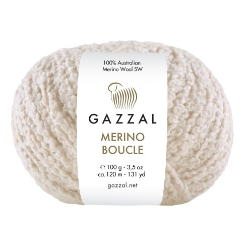 Пряжа Gazzal Merino Boucle цвет 3761 молочный Gazzal 100% суперваш шерсть мериноса, Моток 100 гр. 120 м.