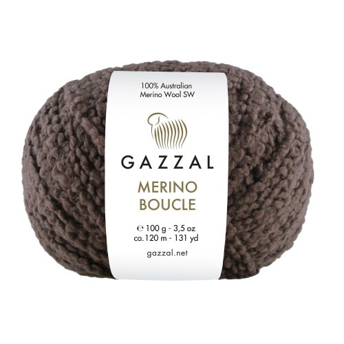 Пряжа Gazzal Merino Boucle цвет 3763 коричневый Gazzal 100% суперваш шерсть мериноса, Моток 100 гр. 120 м.