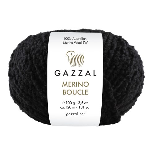 Пряжа Gazzal Merino Boucle цвет 3766 черный Gazzal 100% суперваш шерсть мериноса, Моток 100 гр. 120 м.