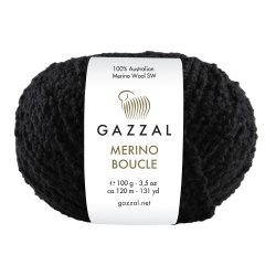 Пряжа Gazzal Merino Boucle цвет 3766 черный Gazzal 100% суперваш шерсть мериноса, Моток 100 гр. 120 м.