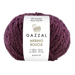 Пряжа Gazzal Merino Boucle цвет 3767 баклажан Gazzal 100% суперваш шерсть мериноса, Моток 100 гр. 120 м.