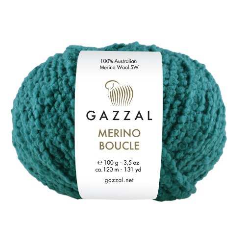 Пряжа Gazzal Merino Boucle цвет 3770 петроль Gazzal 100% суперваш шерсть мериноса, Моток 100 гр. 120 м.