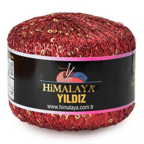 Himalaya Yildiz , цвет 58113 красный с золотыми пайетками Himalaya 76% люрекс, 24% пайетки, длина в мотке 393 м.