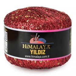 Himalaya Yildiz , цвет 58113 красный с золотыми пайетками Himalaya 76% люрекс, 24% пайетки, длина в мотке 393 м.