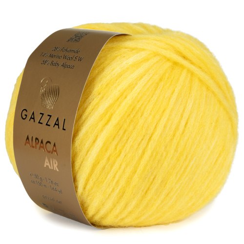 Пряжа Gazzal Alpaca Air цвет 109 желтый Gazzal 58% Беби Альпака, 14% С.вош Шерсть Мериноса, 28% ПА. Моток 50 гр. 150 м.