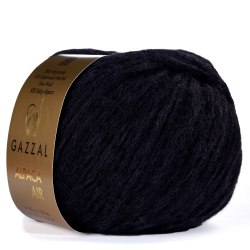 Пряжа Gazzal Alpaca Air цвет 80 черный Gazzal 58% Беби Альпака, 14% С.вош Шерсть Мериноса, 28% ПА. Моток 50 гр. 150 м.