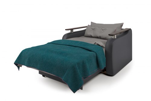 Кресло-кровать «Гранд Д» экокожа черная и серый шенилл
