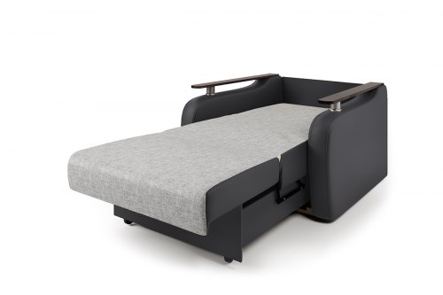 Кресло-кровать «Гранд Д» экокожа черная и серый шенилл