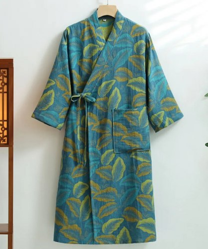 Халат хлопковый "Синяя листва" XL (унисекс) / арт. 286-3