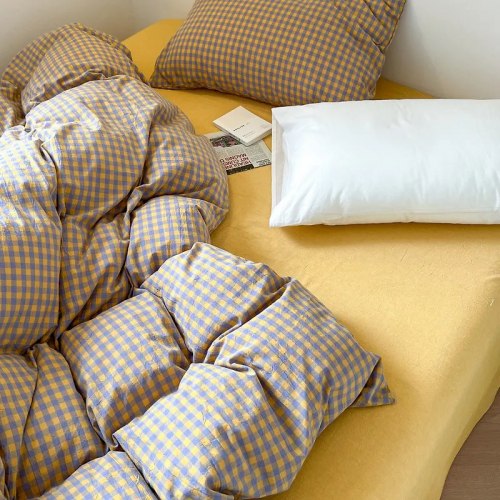 Хлопковое белье "Желто-фиолетовая клетка" (Япония) 1.5/1.8 / арт. 289-7