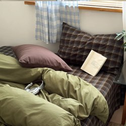 Хлопковое белье "Зелено-коричневая клетка" (Япония) 1.5/1.8 / арт. 289-8