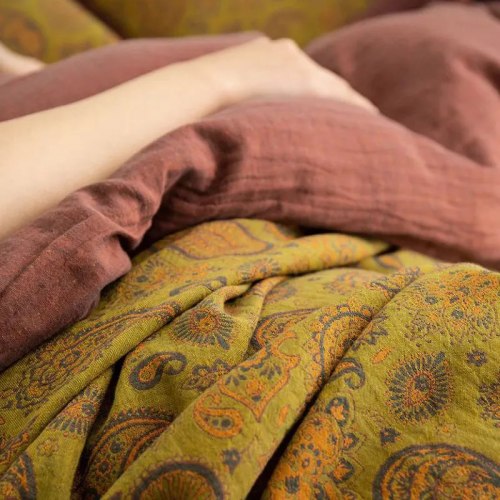 Жаккардовое белье для спальни "Зеленый цветок кешью" 1.8/2.0 / арт. 287-12