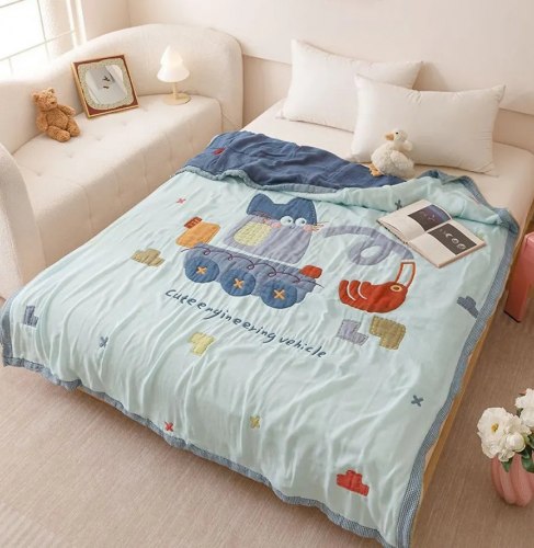 Марлевое хлопковое одеяло "Котенок и паровоз", 150*200 см. / арт. 287-30