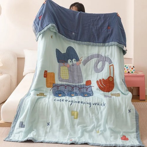 Марлевое хлопковое одеяло "Котенок и паровоз", 150*200 см. / арт. 287-30