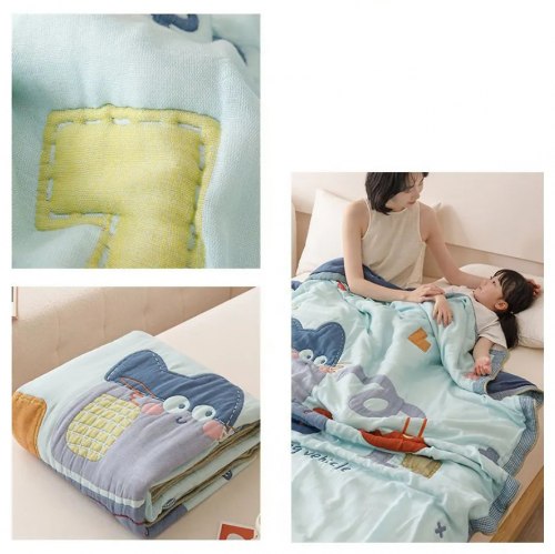 Марлевое хлопковое одеяло "Котенок и паровоз", 150*200 см. / арт. 287-30