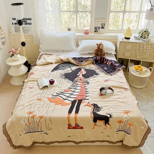 Марлевое хлопковое одеяло "Девочка с собачкой", 150*200 см. / арт. 287-27