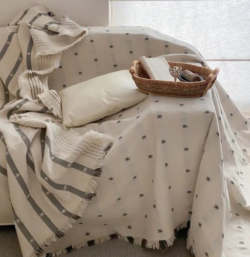 Покрывало плед из льняной марли "Звёзды летней ночью", 200*230 см. / арт. 287-37