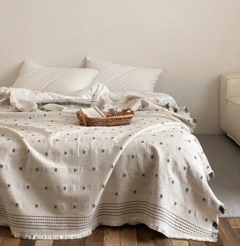 Покрывало плед из льняной марли "Звёзды летней ночью", 200*230 см. / арт. 287-37