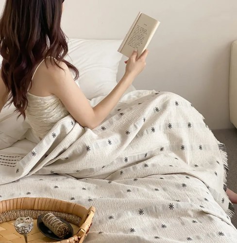 Покрывало плед из льняной марли "Звёзды летней ночью", 200*230 см. / арт. 287-37