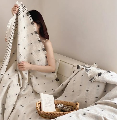 Покрывало плед из льняной марли "Звёзды летней ночью", 200*230 см. / арт. 287-37