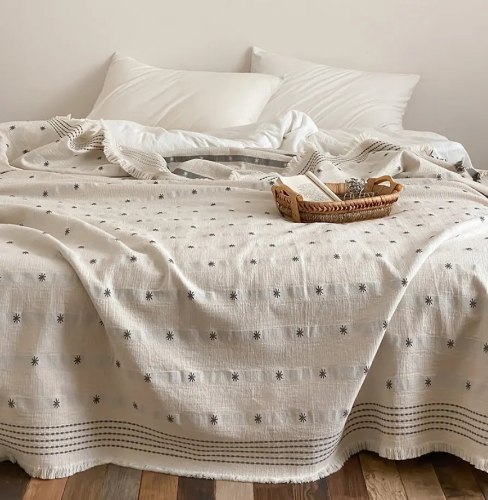Покрывало плед из льняной марли "Звёзды летней ночью", 200*230 см. / арт. 287-37