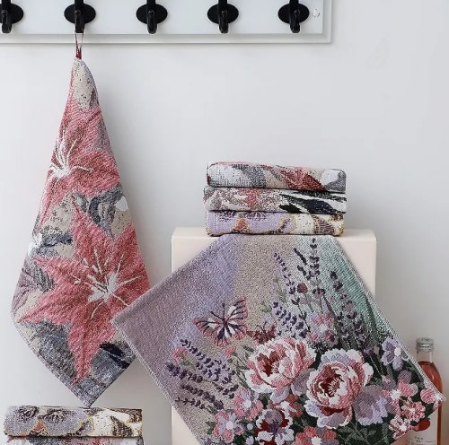 Салфетка марлевая с рисунком "Пионы и лаванда", 34*40 см. / арт. 287-102