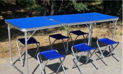 Стол Bison туристический усилинный 60*180см (синий) +стулья