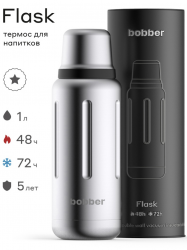 Термос BOBBER питьевой Flask-1000, 1 литр, серебристый/ черный