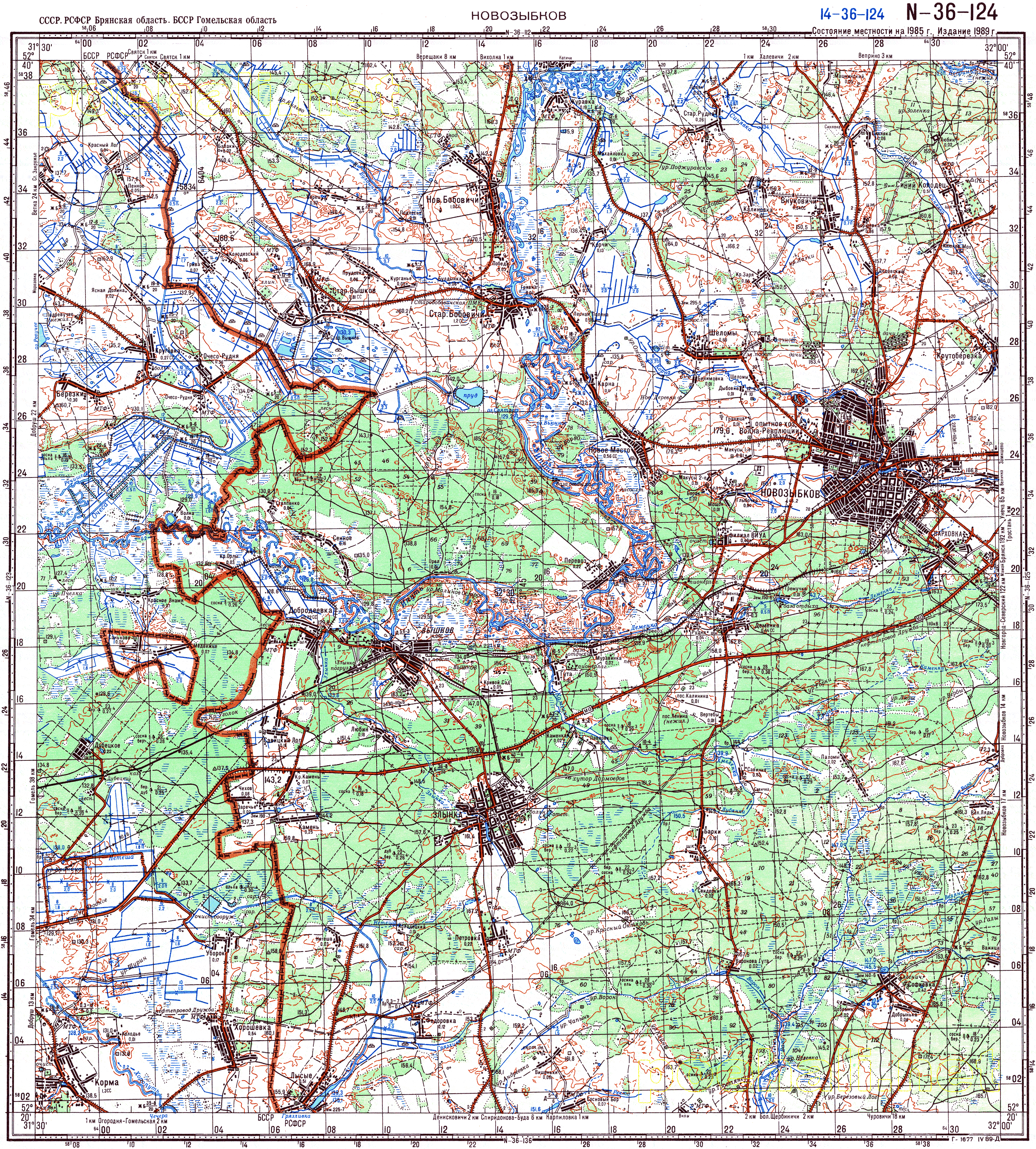 Карта брянска 1985 года