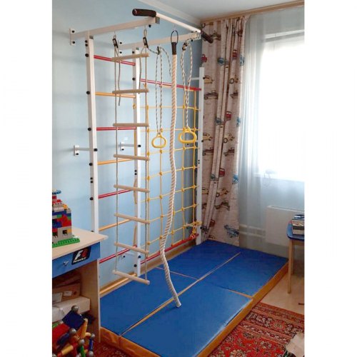 Шведская стенка для детей с сеткой для лазания в квартиру 217х54х20