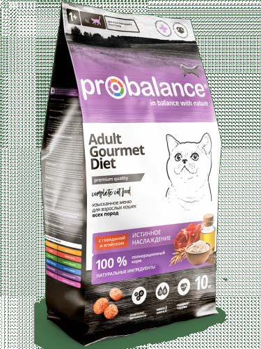 Сухой корм ProBalance Gourmet diet Adult Корм сухой для взрослых кошек с говядиной и ягненком 10 кг