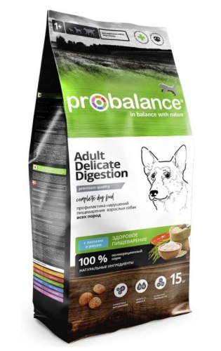 Сухой корм ProBalance Delicate Digestion корм для взрослых собак с лососем и рисом 15 кг