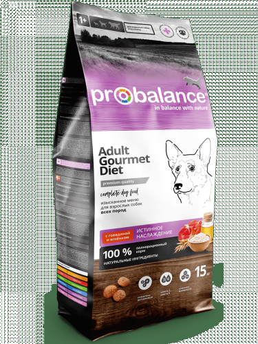 Сухой корм ProBalance Gourmet diet Adult для взрослых собак с говядиной и кроликом 15 кг