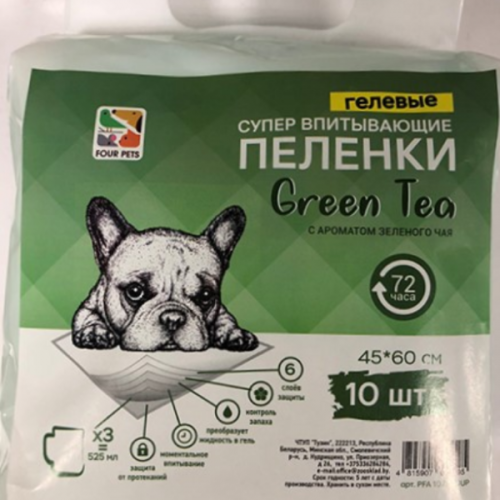 Пеленки FOUR PETS Green Tea для собак c ароматом зеленого чая 60х60см., упаковка 10 шт