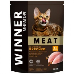 Сухой корм Winner Meat из ароматной курочки для взрослых кошек старше 1 года 0,3кг