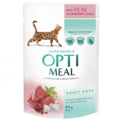 Консерва Optimeal для взр.кошек с телятиной в клюквенном соусе, 85г