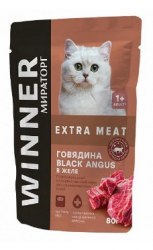 Влажный корм Winner Extra Meat для стерилизов-х кошек, "Говядина Black Angus в желе" 80г