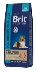 Сухой корм Brit Premium Dog Sensitive, с ягненком и индейкой, для взр.собак всех пород с чувств. пищевар,15 кг