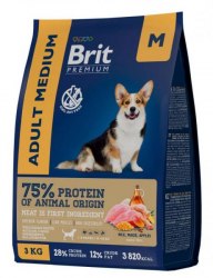 Сухой корм Brit Premium Dog Adult Medium с курицей для взрослых собак средних пород (10–25 кг), 15 кг