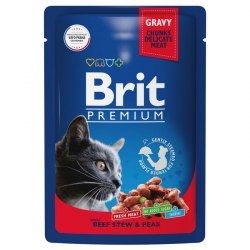 Консерва Brit Premium Premium для кошек говядина и горошек, 85г