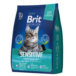 Сухой корм Brit Premium Cat Sensitive (Ягненок, индейка), для кошек с чувствительным пищеварением 0,4 кг