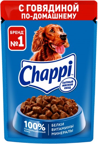 Консерва Chappi для собак Сытный мясной обед с говядиной по-домашнему, 85г