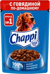 Консерва Chappi для собак Сытный мясной обед с говядиной по-домашнему, 85г